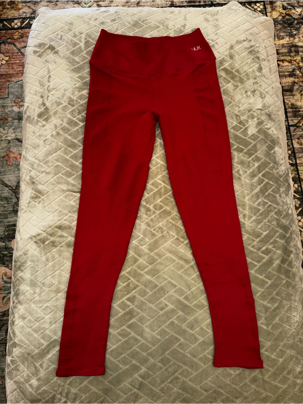 NUX Red Seamless Leggings Women’s Large High Waist Ribbed Workout Yoga Made USA